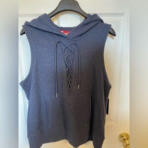 Tommy Hilfiger Navy Sleeveless Hoodie with Lace-Up Front